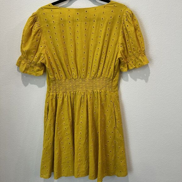Cleobella Kaia Yellow Eyelet Cotton Mini Summer Dress Medium Boho Casual - Picture 6 of 10